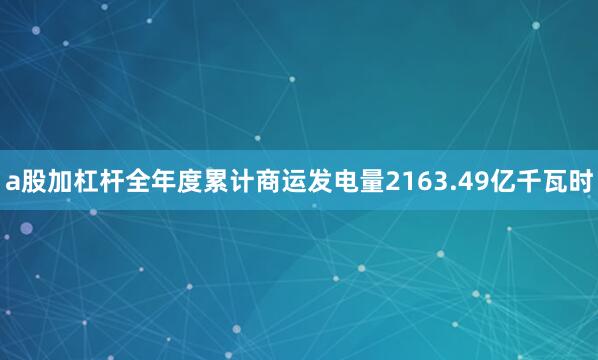 a股加杠杆全年度累计商运发电量2163.49亿千瓦时